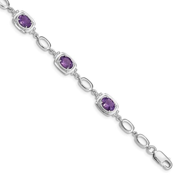 Kazi Luxury Sterling Silver Rhodium-plated Amethyst Link Bracelet